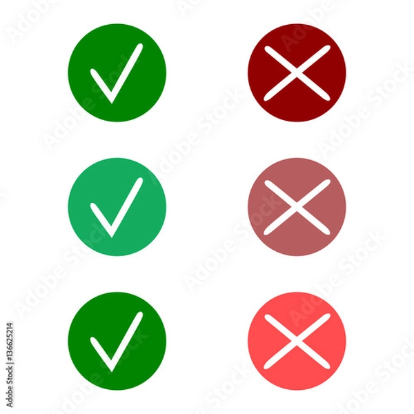 Fototapeta Tick icon set. Stylish check mark icon set in green and red color, vector c