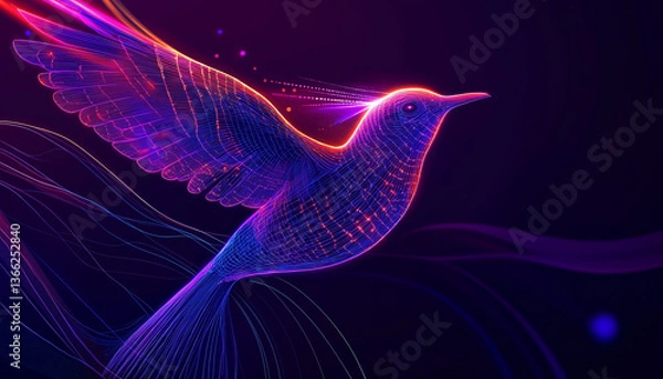 Fototapeta Neon Bird Digital Art Abstract Wireframe Wings Flight