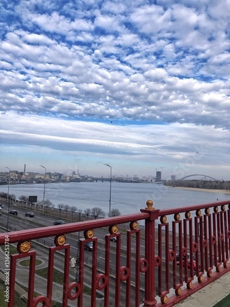 Obraz Pedestrian bridge with a view of the Dnieper river 
