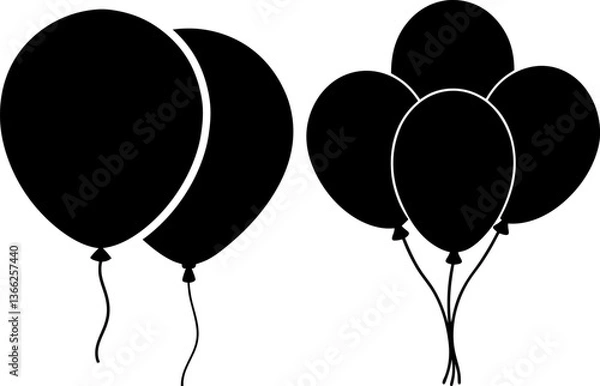 Fototapeta Black balloons bunch set vectors collection black and white, Vector of balloons set design