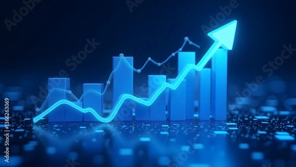 Fototapeta Rising graph showing business growth and success in blue light
