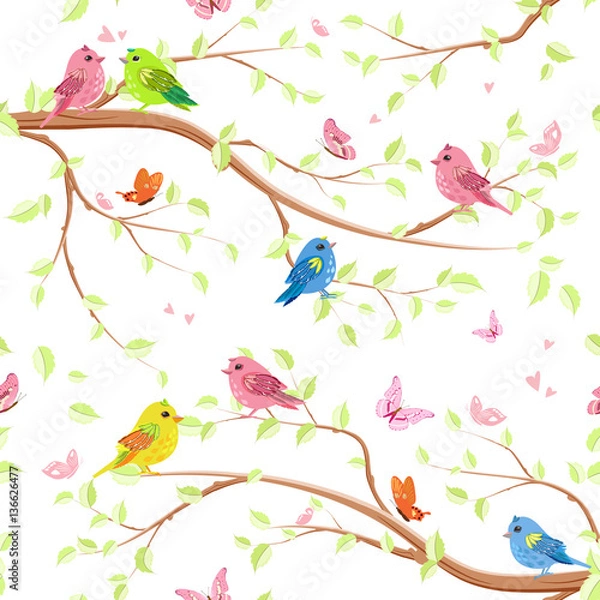 Obraz seamless texture with enamored birds on trees