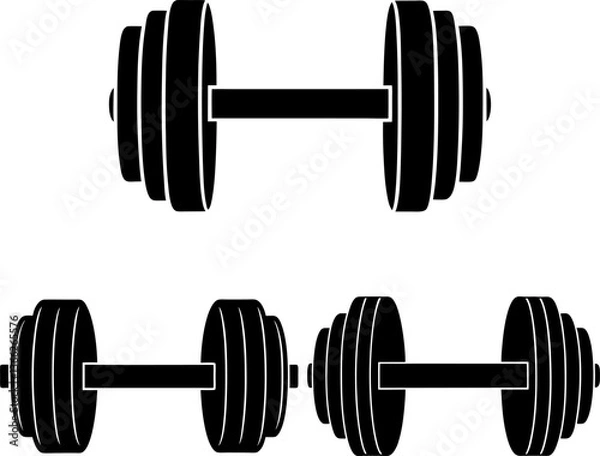 Fototapeta Dumbbell vectors collection black and white, Vector of gym dumbbells set design
