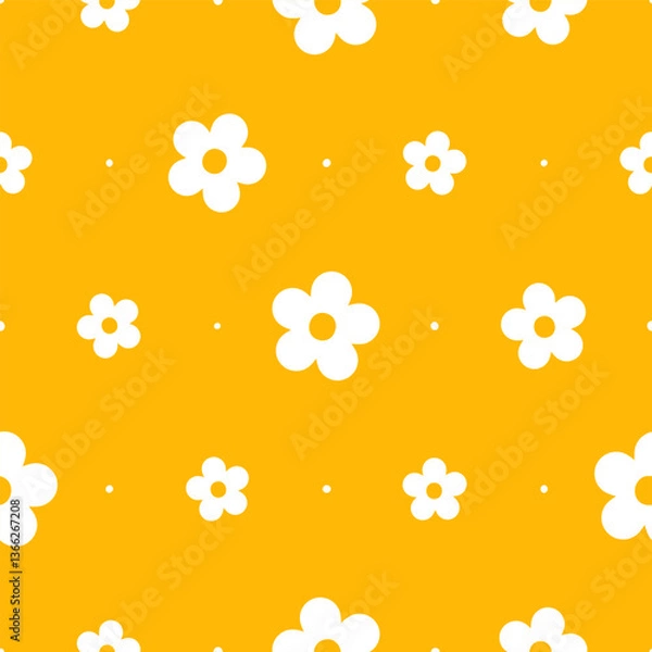 Obraz Seamless pattern with white flowers on yellow background for Your spring  natural design