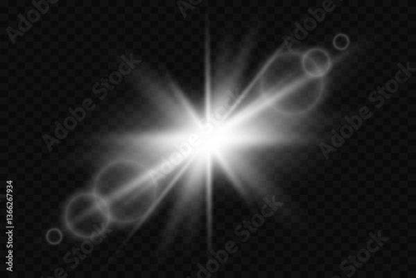 Obraz Bright explosion of star rais with glare. Sparkling magical dust particles. EPS 10 vector.
