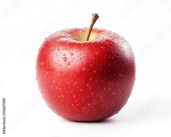 Fototapeta Fresh Red Apple with Water Droplets on a White Background