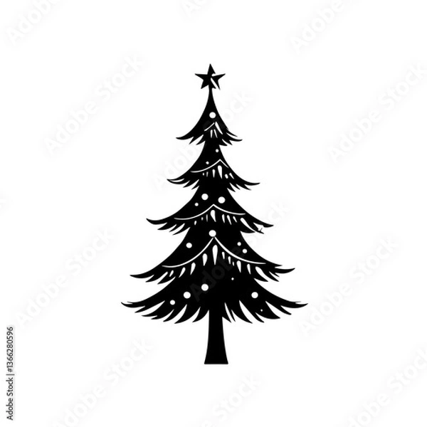 Fototapeta Christmas tree design featuring a star on top and decorative elements, suitable for holiday decorations and crafts