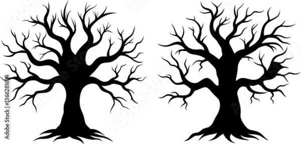 Fototapeta Black branch tree vectors collection black and white, Vector of various trees set design