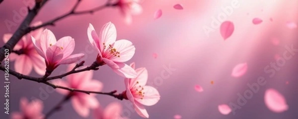 Fototapeta Delicate pink sakura petals dance in the breeze , spring, blossom