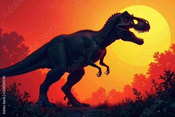 Fototapeta Enormous T-Rex Silhouette with Skull and Bones, t rex, fossil