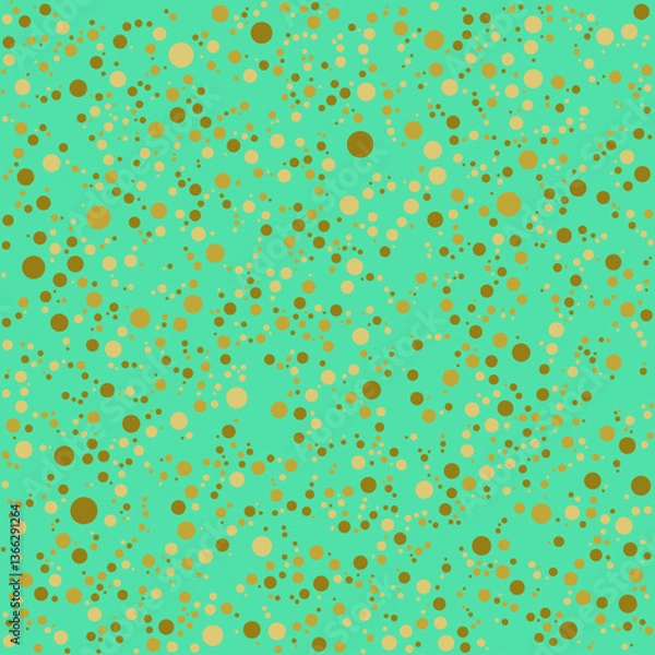 Fototapeta Vibrant seamless pattern of golden polka dots on a mint green backdrop. Great for packaging, scrapbooking, textiles, or digital art with a cheerful retro-modern twist!