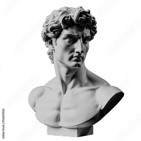 Fototapeta Glitch effect on a classical bust. Digital distortion and cyberpunk aesthetic. Perfect for modern, abstract, and futuristic designs.