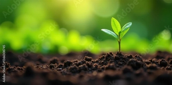 Fototapeta Tiny coffee seedlings emerging from soil amidst lush greenery, nature, greenery