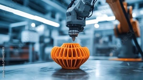 Obraz A robotic arm meticulously crafting a complex object using additive manufacturing techniques