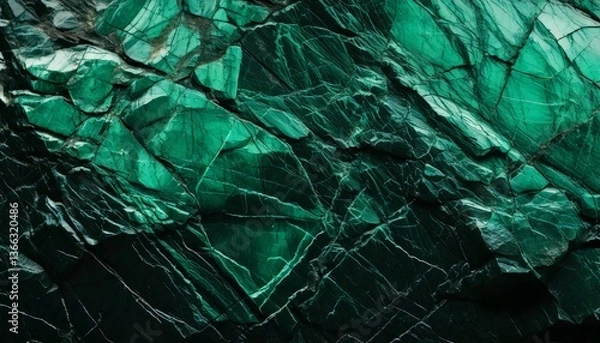 Fototapeta Deep emerald green stone with natural cracks and veins
