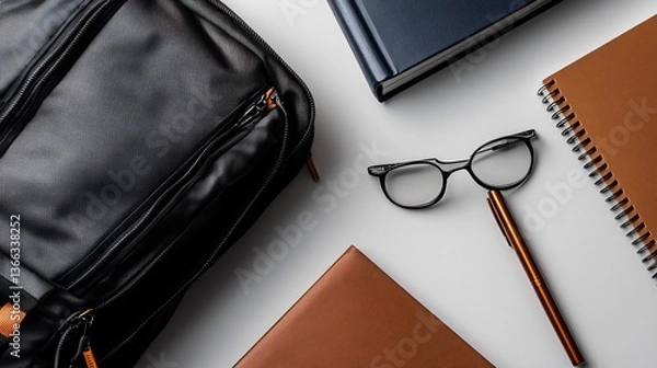 Fototapeta Overhead composition featuring business essentials creating a work environment