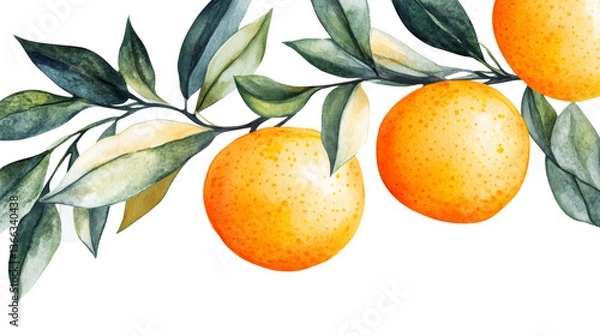 Fototapeta Orange branch with leaves, citrus fruit on a branch, cut out transparent