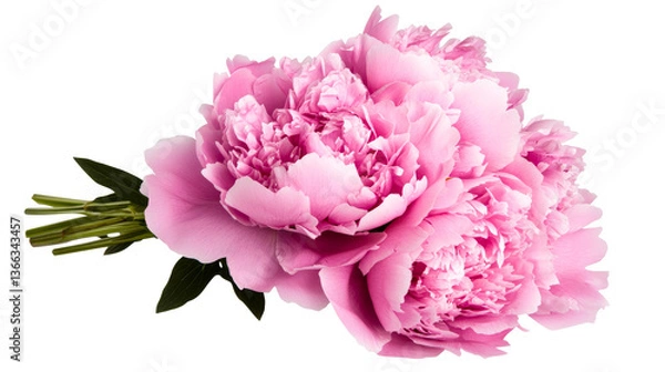 Obraz Pink Peonies Bouquet isolated on black background, cut out transparent