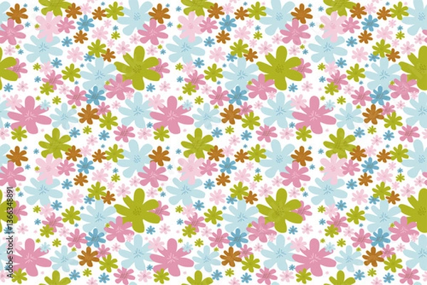 Fototapeta Seamless spring pattern. Design with flowers in flat style