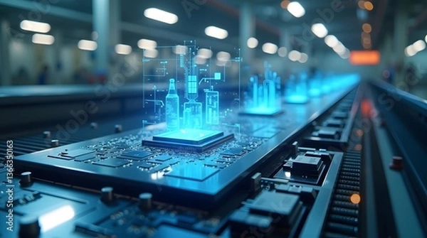 Fototapeta Advanced Manufacturing with Digital Twin Technology on Production Line