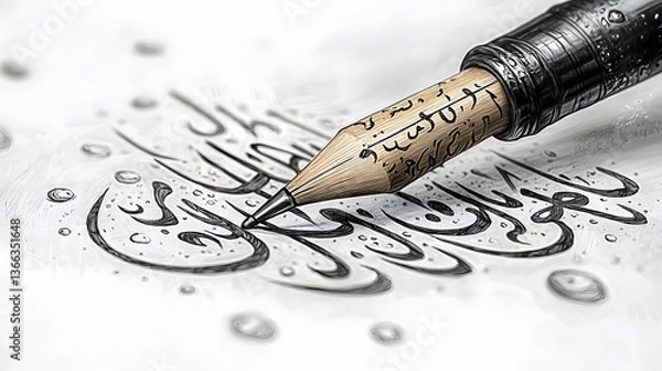 Obraz Arabic calligraphy penmanship, close-up, detail, paper