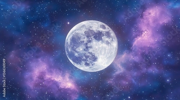 Fototapeta Vibrant Full Moon Illuminating a Colorful Cosmic Landscape in the Depths of Space