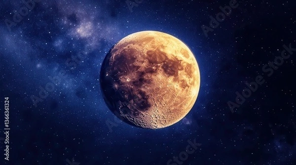 Fototapeta Vivid Full Moon Illuminating A Night Sky Filled With Stars And Celestial Wonders