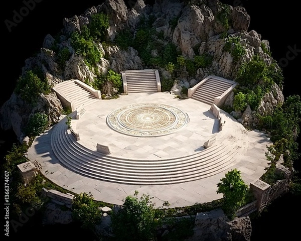 Obraz Ancient Stone Plaza with Mountain Setting.