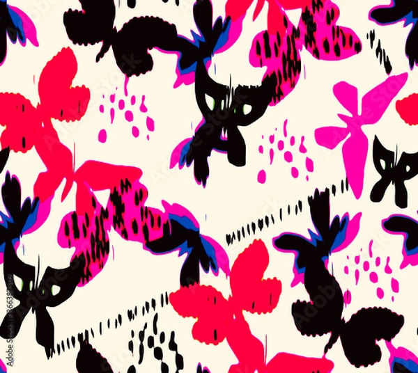 Fototapeta abstract Seamless floral pattern, with flowers on summer background, geometric template design for textiles, clothes, wallpaper	