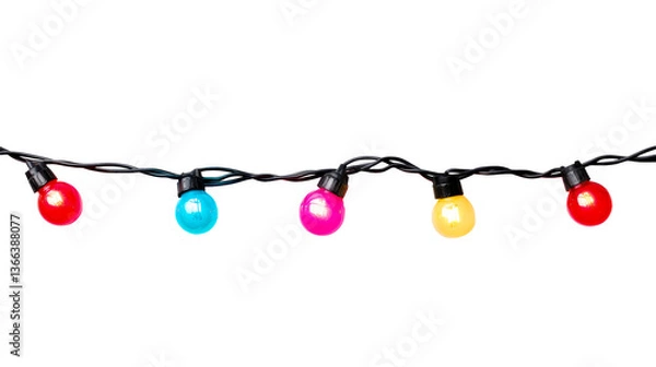 Fototapeta String of colorful outdoor lights isolated on transparent background, cut out transparent