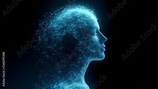Obraz Abstract profile of a woman composed of glowing particles