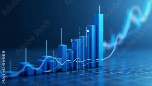 Fototapeta 3D Blue Bar Chart for Business Analytics and Data Visualization.