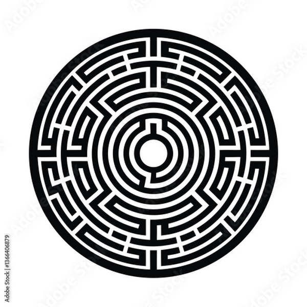 Fototapeta Circular maze labyrinth puzzle game illustration concept shows a 3d challenge to find the exit way
