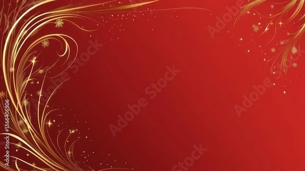 Fototapeta Ornate Gold Border on Red Background
