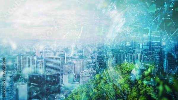 Fototapeta An AI powered system improving environmental monitoring by analyzing pollution data, AI-assisted climate modeling, and real-time ecosystem health tracking for better sustainability efforts