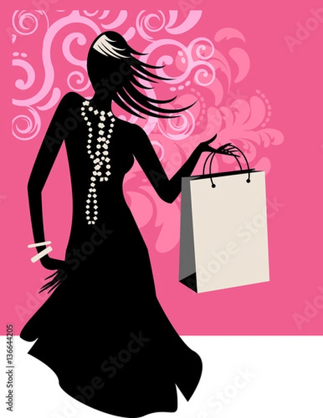 Obraz Fashion silhouette in catwalk and runway for shopping on decor background and shopper with place for text