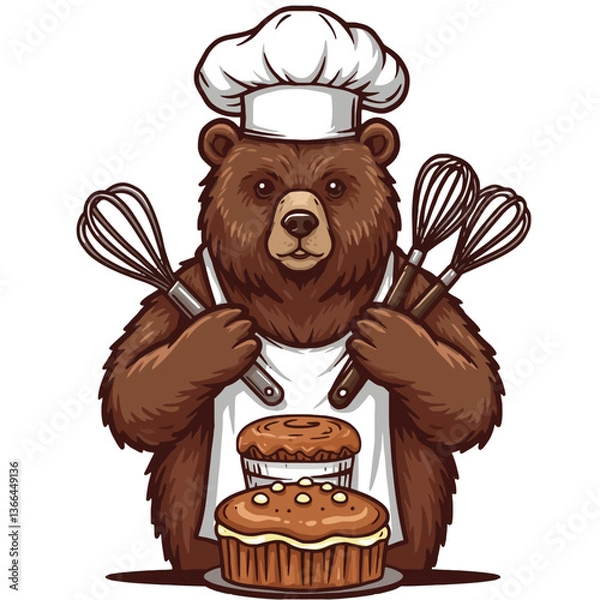Obraz A Bear Baker Ready to Bake Delicious Cakes