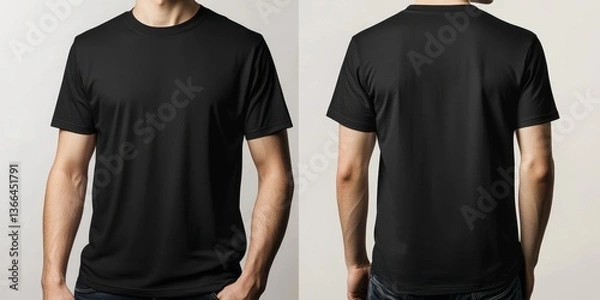 Obraz Blank black men's t-shirt front and back view
