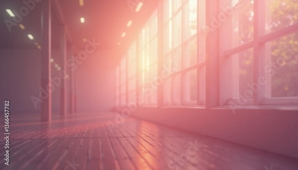 Obraz Minimalistic interior with warm sunlight streaming through windows  