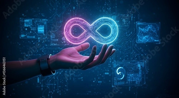 Obraz Hand Holding Infinity Tech Symbol.