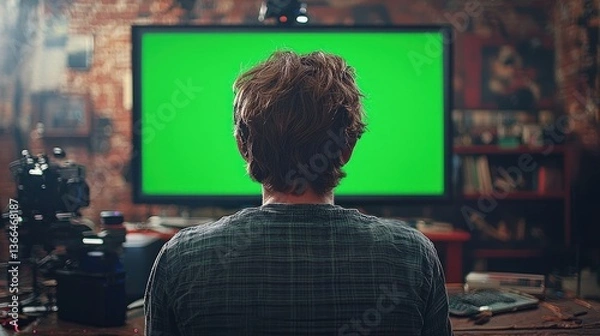 Fototapeta Man facing computer screen