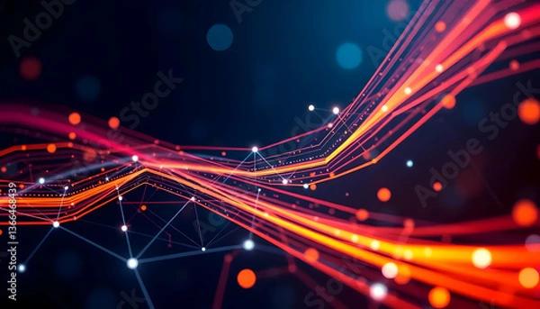 Fototapeta Abstract digital data network depicted with flowing bright colored lines