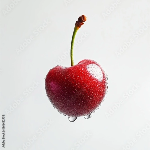 Obraz Single wet cherry against white background