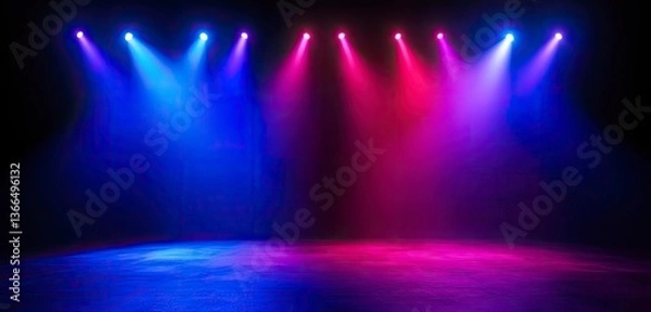 Fototapeta Stage Lighting with Blue and Magenta Spotlights Creating Dynamic Atmosphere