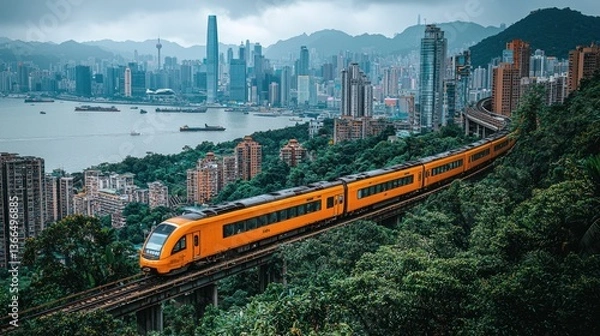 Fototapeta Urban train journey through Hong Kong