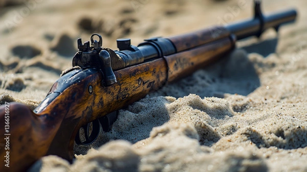 Obraz Old Rifle Resting in the Sand