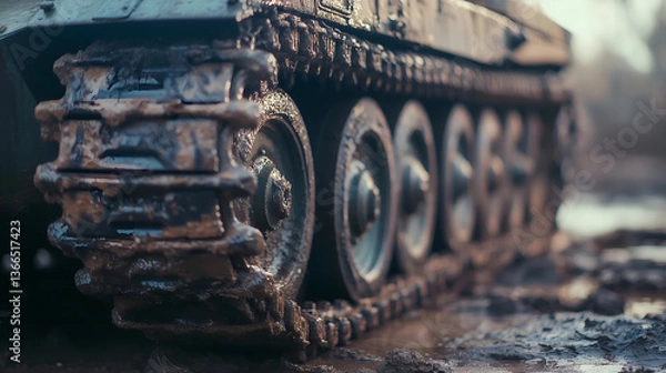 Obraz Close-Up of a Tank’s Heavy Tracks