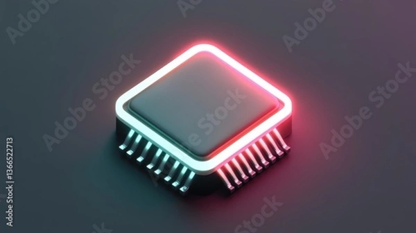 Fototapeta Futuristic CPU Chip with Neon Lights HighTech Computer Processor Design for Technology and In