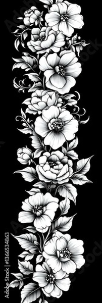 Fototapeta Elegant Floral Arrangement with Delicate White Flowers and Black Background