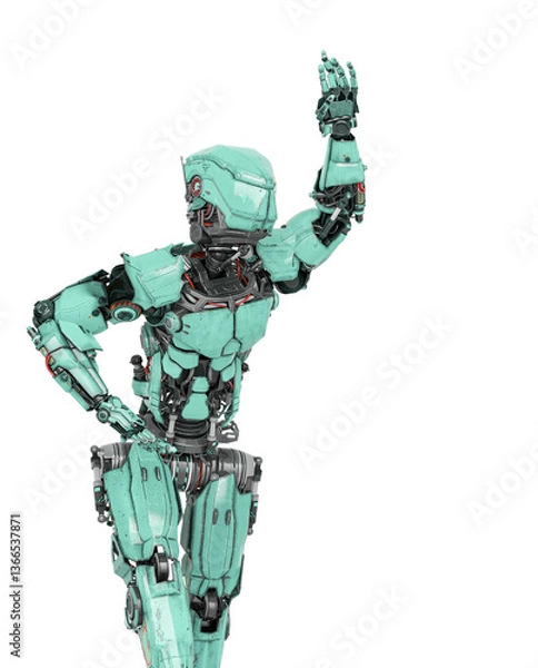 Fototapeta robot soldier is waving and also calling